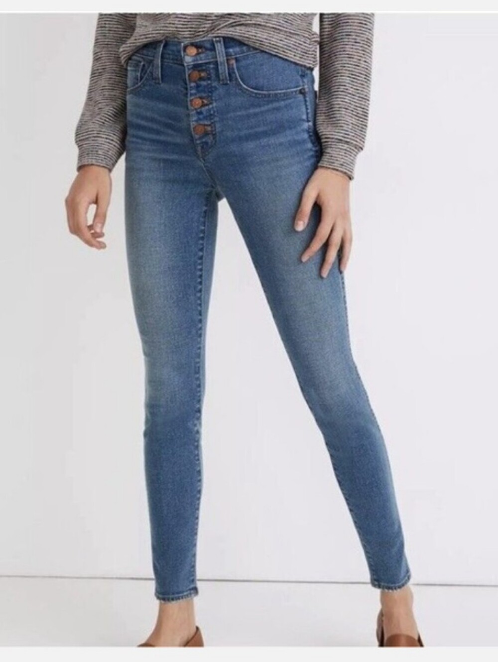 MADEWELL Petite 10" High-Rise Skinny Button-Front Jeans Size 23P Like New